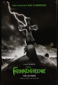 3f271 FRANKENWEENIE teaser DS 1sh '12 Tim Burton, horror image of wacky graveyard!