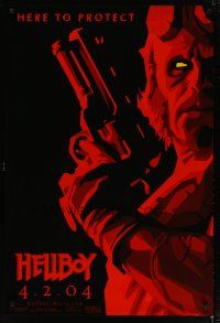 3f344 HELLBOY teaser 1sh '04 Mike Mignola comic, Ron Perlman, here to protect!