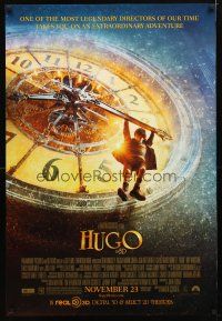 3f358 HUGO advance DS 1sh '11 Martin Scorsese, Ben Kingsley, cool image of kid hanging on clock!
