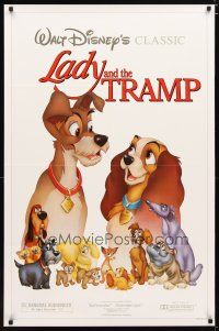 3f455 LADY & THE TRAMP 1sh R86 Walt Disney romantic canine dog classic cartoon!