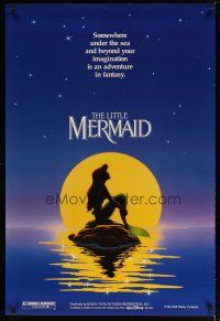 3f484 LITTLE MERMAID teaser DS 1sh '89 Disney, great cartoon image of Ariel in moonlight!