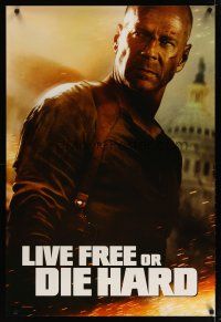 3f486 LIVE FREE OR DIE HARD teaser 1sh '07 Bruce Willis by the U.S. capitol building!