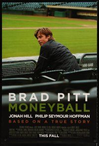 3f535 MONEYBALL advance DS 1sh '11 great image of Brad Pitt sitting in stands at baseball field!