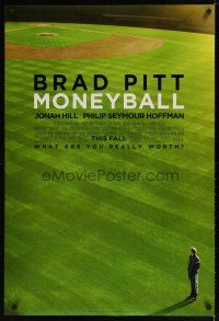 3f536 MONEYBALL advance DS 1sh '11 great image of Brad Pitt standing on baseball field!