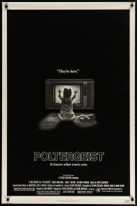3f606 POLTERGEIST style B 1sh '82 Tobe Hooper, classic, they're here, Heather O'Rourke by TV!