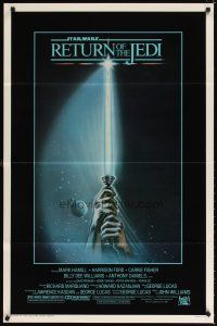 3f641 RETURN OF THE JEDI 1sh '83 George Lucas classic, art of hands holding lightsaber!
