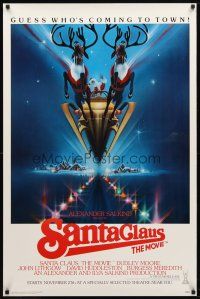 3f670 SANTA CLAUS THE MOVIE advance 1sh '85 Bob Peak art of Santa & his reindeer sleigh!