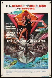 3f723 SPY WHO LOVED ME 1sh '77 cool art of Roger Moore as James Bond by Bob Peak!