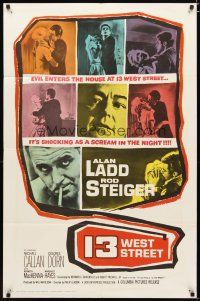 3h004 13 WEST STREET 1sh '62 Alan Ladd, Rod Steiger, as shocking as a scream in the night!