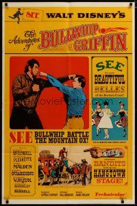 3h025 ADVENTURES OF BULLWHIP GRIFFIN style A 1sh '66 Disney, beautiful belles, mountain ox battle!