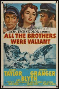 3h040 ALL THE BROTHERS WERE VALIANT 1sh '53 Robert Taylor, Stewart Granger, whaling artwork!