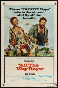 3h042 ALL THE WAY BOYS 1sh '73 cool artwork of Terence Hill & Bud Spencer, the Trinity boys!