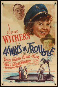 3h048 ALWAYS IN TROUBLE style A 1sh '38 art of smiling Jane Withers + cast on desert island!