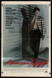 3h050 AMERICAN GIGOLO int'l 1sh '80 handsome male prostitute Richard Gere is framed for murder!