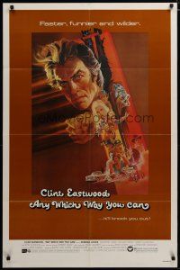3h069 ANY WHICH WAY YOU CAN 1sh '80 cool artwork of Clint Eastwood by Bob Peak!