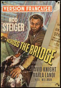 3h020 ACROSS THE BRIDGE English 1sh '58 Rod Steiger in Graham Greene's great suspense story!