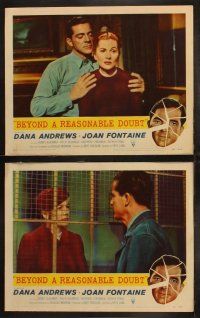 3j519 BEYOND A REASONABLE DOUBT 7 LCs '56 Fritz Lang directed noir, Dana Andrews & Joan Fontaine!