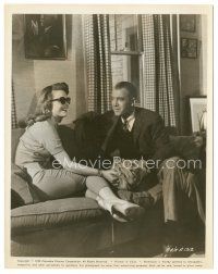 3k029 ANATOMY OF A MURDER 8x10.25 still '59 James Stewart on couch w/ dog & Lee Remick in shades!