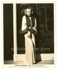 3k134 CAROLE LOMBARD 8x10 still '30s beautiful full-length portrait in fur-trimmed gown!