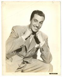 3k145 CESAR ROMERO 8x10 still '30s great smiling portrait in suit grabbing his bow tie!