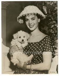 3k640 NATALIE WOOD 7.25x9.5 still '58 great c/u smiling portrait holding her cute poodle dog!