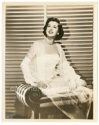 3k770 ROSALIND RUSSELL 8x10 still '40s seated smiling portrait in cool sheer gown!