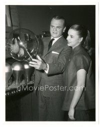 3k889 THESE WILDER YEARS candid deluxe 8x10.25 still '56 James Cagney shows Keim a giant light bulb