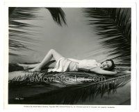 3k978 WHITE SAVAGE 8.25x10 still '43 full-length sexy Maria Montez laying on palm leaves!