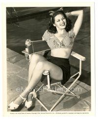 3k998 YVONNE DE CARLO 8x10 still '44 close up relaxing in sexy skimpy outfit by swimming pool!