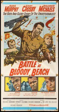 3m187 BATTLE AT BLOODY BEACH 3sh '61 Audie Murphy blazing and blasting the Pacific wide open!