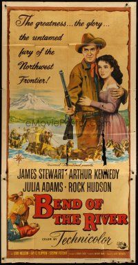 3m191 BEND OF THE RIVER 3sh '52 art of Jimmy Stewart & Julia Adams, directed by Anthony Mann!
