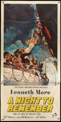 3m459 NIGHT TO REMEMBER 3sh '59 English Titanic biography, John Floherty Jr. art of tragedy!