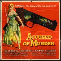 3m005 ACCUSED OF MURDER 6sh '57 cool sexy girl and gun noir image, she battled for life & love!