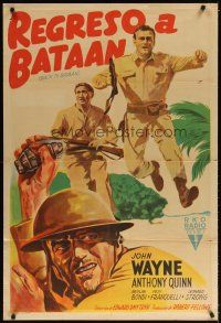 3m626 BACK TO BATAAN Argentinean '45 artwork of John Wayne & Anthony Quinn in World War II!