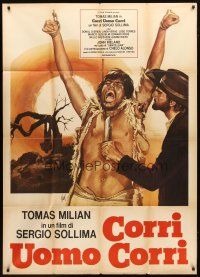 3m958 RUN, MAN, RUN! Italian 1p '68 artwork of cowboy holding knife to guy's throat by Aller!