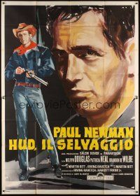 3m762 HUD Italian 2p '63 completely different art of Paul Newman full-length with gun & close up!
