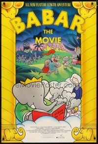 3p062 BABAR: THE MOVIE 1sh '89 cool art of classic cartoon elephants!