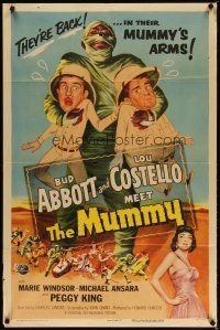3r143 ABBOTT & COSTELLO MEET THE MUMMY 1sh '55 best image of Bud & Lou with monster!