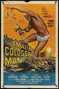 3r147 AMAZING COLOSSAL MAN 1sh '57 AIP, Bert I. Gordon, art of the giant monster by Albert Kallis!