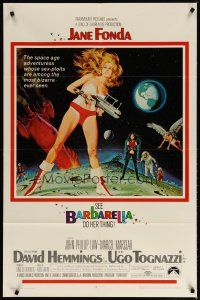 3r159 BARBARELLA 1sh '68 sexiest sci-fi art of Jane Fonda by Robert McGinnis, Roger Vadim