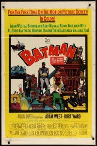 3r163 BATMAN 1sh '66 DC Comics, great cartoon art of Adam West & Burt Ward w/villains!
