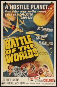3r166 BATTLE OF THE WORLDS 1sh '63 cool sci-fi, flying saucers from a hostile enemy planet!