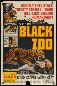 3r177 BLACK ZOO 1sh '63 cool horror image of fang and claw killers stalking the city streets!