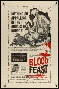 3r184 BLOOD FEAST 1sh '63 Herschell Gordon Lewis classic, great gory horror artwork!
