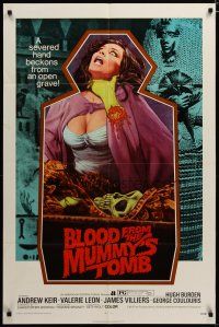 3r185 BLOOD FROM THE MUMMY'S TOMB 1sh '72 AIP, art of sexy woman strangled by severed hand!