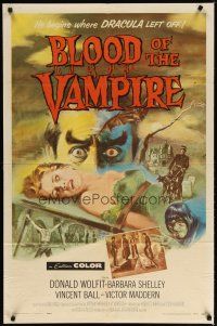 3r186 BLOOD OF THE VAMPIRE 1sh '58 Barbara Shelley & sexy woman chained to wall & attacked!