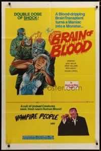 3r191 BRAIN OF BLOOD/BLOOD DRINKERS 1sh '71 double dose of shock, cool Gray Morrow horror art!