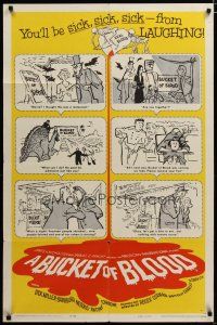 3r195 BUCKET OF BLOOD 1sh '59 Roger Corman, AIP, great comic cartoon monster art!