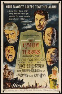 3r212 COMEDY OF TERRORS 1sh '64 Boris Karloff, Peter Lorre, Vincent Price, Joe E. Brown, Tourneur