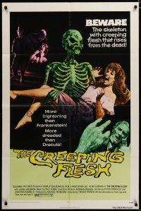 3r221 CREEPING FLESH 1sh '72 Christopher Lee, Peter Cushing, cool image of skeleton holding girl!